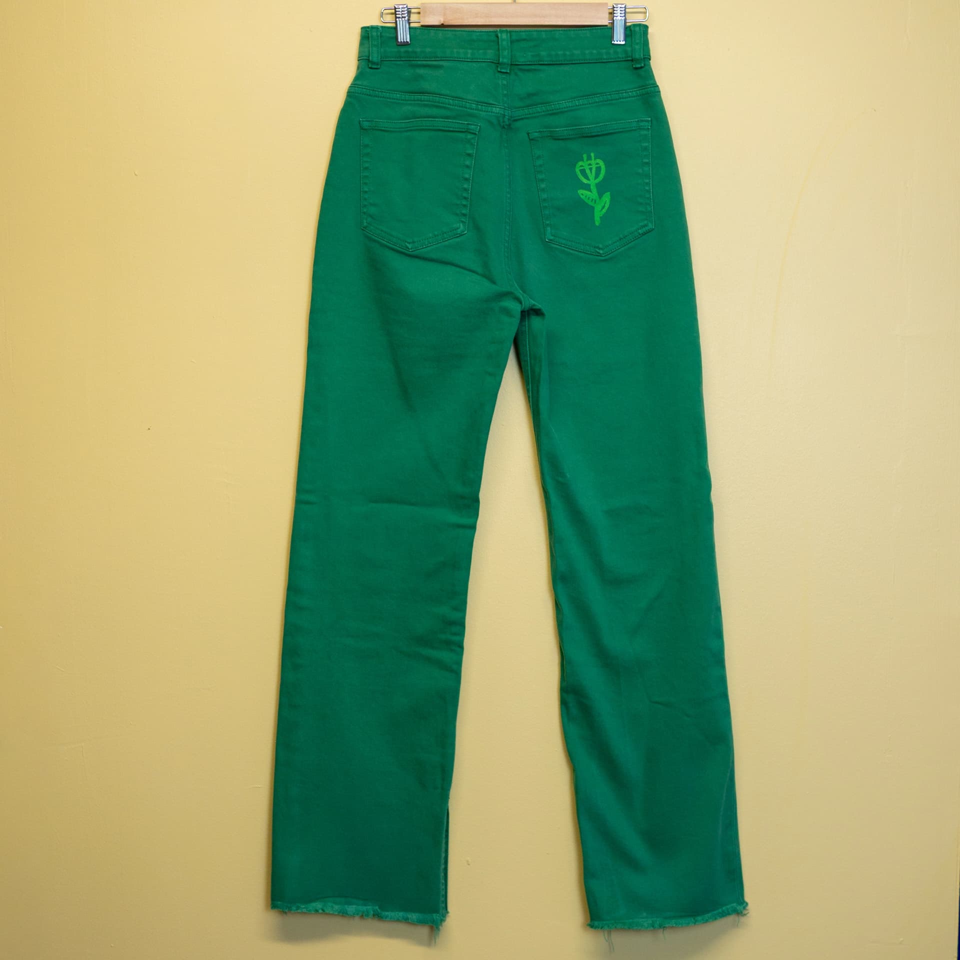 Jeans Vert Wide Leg "Fleur Tulipe"